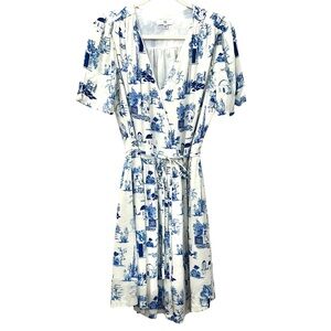Blue and White Printed Midi Dress